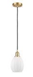 516-1P-SG-G81 Cord Hung 6" Satin Gold Mini Pendant - Matte White Eaton Glass - LED Bulb - Dimmensions: 6 x 6 x 9.5<br>Minimum Height : 13.75<br>Maximum Height : 131.75 - Sloped Ceiling Compatible: Yes