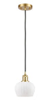 Cord Hung 6.5" Satin Gold Mini Pendant - Matte White Fenton Glass - LED Bulb Included