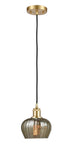 516-1P-SG-G96 Cord Hung 6.5" Satin Gold Mini Pendant - Mercury Fenton Glass - LED Bulb - Dimmensions: 6.5 x 6.5 x 7.5<br>Minimum Height : 11.25<br>Maximum Height : 129.25 - Sloped Ceiling Compatible: Yes
