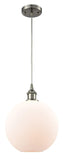 516-1P-SN-G121-10 Cord Hung 10" Brushed Satin Nickel Mini Pendant - Cased Matte White Large Athens Glass - LED Bulb - Dimmensions: 10 x 10 x 13<br>Minimum Height : 15.75<br>Maximum Height : 133.75 - Sloped Ceiling Compatible: Yes