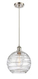 516-1P-SN-G1213-10 Cord Hung 10" Brushed Satin Nickel Mini Pendant - Clear Athens Deco Swirl 8" Glass - LED Bulb - Dimmensions: 10 x 10 x 13<br>Minimum Height : 15.75<br>Maximum Height : 133.75 - Sloped Ceiling Compatible: Yes