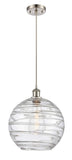 516-1P-SN-G1213-12 Cord Hung 12" Brushed Satin Nickel Mini Pendant - Clear Athens Deco Swirl 12" Glass - LED Bulb - Dimmensions: 12 x 12 x 15<br>Minimum Height : 17.75<br>Maximum Height : 133.75 - Sloped Ceiling Compatible: Yes