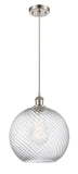 516-1P-SN-G1214-12 Cord Hung 12" Brushed Satin Nickel Mini Pendant - Clear Athens Twisted Swirl 12" Glass - LED Bulb - Dimmensions: 12 x 12 x 15<br>Minimum Height : 17.75<br>Maximum Height : 133.75 - Sloped Ceiling Compatible: Yes