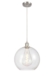 Cord Hung 11.75" Brushed Satin Nickel Mini Pendant - Clear Large Athens Glass LED