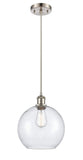 516-1P-SN-G124-10 Cord Hung 10" Brushed Satin Nickel Mini Pendant - Seedy Large Athens Glass - LED Bulb - Dimmensions: 10 x 10 x 13<br>Minimum Height : 15.75<br>Maximum Height : 133.75 - Sloped Ceiling Compatible: Yes