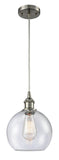 516-1P-SN-G124-8 Cord Hung 8" Brushed Satin Nickel Mini Pendant - Seedy Athens Glass - LED Bulb - Dimmensions: 8 x 8 x 10<br>Minimum Height : 13.75<br>Maximum Height : 131.75 - Sloped Ceiling Compatible: Yes