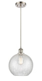 516-1P-SN-G125-10 Cord Hung 10" Brushed Satin Nickel Mini Pendant - Clear Crackle Large Athens Glass - LED Bulb - Dimmensions: 10 x 10 x 13<br>Minimum Height : 15.75<br>Maximum Height : 133.75 - Sloped Ceiling Compatible: Yes