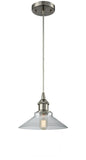 516-1P-SN-G132 Cord Hung 8.375" Brushed Satin Nickel Mini Pendant - Clear Orwell Glass - LED Bulb - Dimmensions: 8.375 x 8.375 x 6.5<br>Minimum Height : 10.75<br>Maximum Height : 128.75 - Sloped Ceiling Compatible: Yes