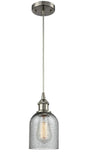 516-1P-SN-G257 Cord Hung 5" Brushed Satin Nickel Mini Pendant - Charcoal Caledonia Glass - LED Bulb - Dimmensions: 5 x 5 x 10<br>Minimum Height : 12.75<br>Maximum Height : 130.75 - Sloped Ceiling Compatible: Yes