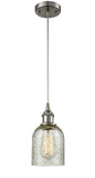 516-1P-SN-G259 Cord Hung 5" Brushed Satin Nickel Mini Pendant - Mica Caledonia Glass - LED Bulb - Dimmensions: 5 x 5 x 10<br>Minimum Height : 12.75<br>Maximum Height : 130.75 - Sloped Ceiling Compatible: Yes