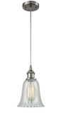 516-1P-SN-G2811 Cord Hung 6.25" Brushed Satin Nickel Mini Pendant - Mouchette Hanover Glass - LED Bulb - Dimmensions: 6.25 x 6.25 x 12<br>Minimum Height : 14.75<br>Maximum Height : 132.75 - Sloped Ceiling Compatible: Yes