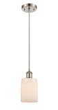 516-1P-SN-G341 Cord Hung 4.5" Brushed Satin Nickel Mini Pendant - Matte White Hadley Glass - LED Bulb - Dimmensions: 4.5 x 4.5 x 8<br>Minimum Height : 12.75<br>Maximum Height : 130.75 - Sloped Ceiling Compatible: Yes