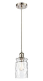516-1P-SN-G352 Cord Hung 4.75" Brushed Satin Nickel Mini Pendant - Clear Waterglass Candor Glass - LED Bulb - Dimmensions: 4.75 x 4.75 x 9.5<br>Minimum Height : 13.75<br>Maximum Height : 131.75 - Sloped Ceiling Compatible: Yes