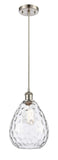 516-1P-SN-G372 Cord Hung 8" Brushed Satin Nickel Mini Pendant - Clear Large Waverly Glass - LED Bulb - Dimmensions: 8 x 8 x 12<br>Minimum Height : 15.75<br>Maximum Height : 131.75 - Sloped Ceiling Compatible: Yes
