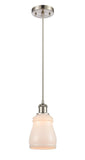 516-1P-SN-G391 Cord Hung 4.5" Brushed Satin Nickel Mini Pendant - White Ellery Glass - LED Bulb - Dimmensions: 4.5 x 4.5 x 8<br>Minimum Height : 12.75<br>Maximum Height : 130.75 - Sloped Ceiling Compatible: Yes