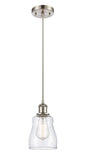 516-1P-SN-G392 Cord Hung 4.5" Brushed Satin Nickel Mini Pendant - Clear Ellery Glass - LED Bulb - Dimmensions: 4.5 x 4.5 x 8<br>Minimum Height : 12.75<br>Maximum Height : 130.75 - Sloped Ceiling Compatible: Yes