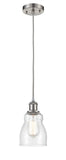 516-1P-SN-G394 Cord Hung 4.5" Brushed Satin Nickel Mini Pendant - Seedy Ellery Glass - LED Bulb - Dimmensions: 4.5 x 4.5 x 8<br>Minimum Height : 12.75<br>Maximum Height : 130.75 - Sloped Ceiling Compatible: Yes