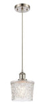 516-1P-SN-G402 Cord Hung 6.5" Brushed Satin Nickel Mini Pendant - Clear Niagra Glass - LED Bulb - Dimmensions: 6.5 x 6.5 x 8.5<br>Minimum Height : 11.25<br>Maximum Height : 129.25 - Sloped Ceiling Compatible: Yes