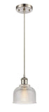 516-1P-SN-G412 Cord Hung 5.5" Brushed Satin Nickel Mini Pendant - Clear Dayton Glass - LED Bulb - Dimmensions: 5.5 x 5.5 x 8.5<br>Minimum Height : 12.75<br>Maximum Height : 130.75 - Sloped Ceiling Compatible: Yes