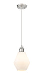 516-1P-SN-G651-6 Cord Hung 6" Brushed Satin Nickel Mini Pendant - Cased Matte White Cindyrella 6" Glass - LED Bulb - Dimmensions: 6 x 6 x 10<br>Minimum Height : 13<br>Maximum Height : 130 - Sloped Ceiling Compatible: Yes