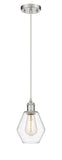 516-1P-SN-G652-6 Cord Hung 6" Brushed Satin Nickel Mini Pendant - Clear Cindyrella 6" Glass - LED Bulb - Dimmensions: 6 x 6 x 10<br>Minimum Height : 13<br>Maximum Height : 130 - Sloped Ceiling Compatible: Yes