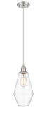 516-1P-SN-G652-7 Cord Hung 7" Brushed Satin Nickel Mini Pendant - Clear Cindyrella 7" Glass - LED Bulb - Dimmensions: 7 x 7 x 14.5<br>Minimum Height : 17.5<br>Maximum Height : 134.5 - Sloped Ceiling Compatible: Yes