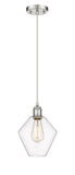 516-1P-SN-G652-8 Cord Hung 8" Brushed Satin Nickel Mini Pendant - Clear Cindyrella 8" Glass - LED Bulb - Dimmensions: 8 x 8 x 11<br>Minimum Height : 14<br>Maximum Height : 131 - Sloped Ceiling Compatible: Yes