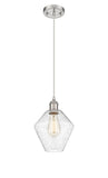 516-1P-SN-G654-8 Cord Hung 8" Brushed Satin Nickel Mini Pendant - Seedy Cindyrella 8" Glass - LED Bulb - Dimmensions: 8 x 8 x 11<br>Minimum Height : 14<br>Maximum Height : 131 - Sloped Ceiling Compatible: Yes