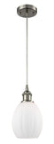 516-1P-SN-G81 Cord Hung 6" Brushed Satin Nickel Mini Pendant - Matte White Eaton Glass - LED Bulb - Dimmensions: 6 x 6 x 9.5<br>Minimum Height : 13.75<br>Maximum Height : 131.75 - Sloped Ceiling Compatible: Yes