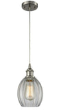 516-1P-SN-G82 Cord Hung 6" Brushed Satin Nickel Mini Pendant - Clear Eaton Glass - LED Bulb - Dimmensions: 6 x 6 x 9.5<br>Minimum Height : 13.75<br>Maximum Height : 131.75 - Sloped Ceiling Compatible: Yes