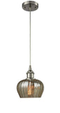 516-1P-SN-G96 Cord Hung 6.5" Brushed Satin Nickel Mini Pendant - Mercury Fenton Glass - LED Bulb - Dimmensions: 6.5 x 6.5 x 7.5<br>Minimum Height : 11.25<br>Maximum Height : 129.25 - Sloped Ceiling Compatible: Yes