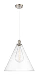 516-1P-SN-GBC-162 1-Light 16" Brushed Satin Nickel Pendant - Cased Matte White Ballston Cone Glass - LED Bulb - Dimmensions: 16 x 16 x 18.75<br>Minimum Height : 21.75<br>Maximum Height : 138.75 - Sloped Ceiling Compatible: Yes