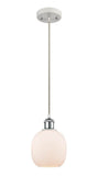 516-1P-WPC-G101 Cord Hung 6" White and Polished Chrome Mini Pendant - Matte White Belfast Glass - LED Bulb - Dimmensions: 6 x 6 x 9<br>Minimum Height : 12.75<br>Maximum Height : 130.75 - Sloped Ceiling Compatible: Yes
