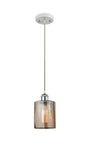 516-1P-WPC-G116 Cord Hung 5" White and Polished Chrome Mini Pendant - Mercury Cobbleskill Glass - LED Bulb - Dimmensions: 5 x 5 x 8<br>Minimum Height : 12.75<br>Maximum Height : 130.75 - Sloped Ceiling Compatible: Yes