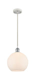 516-1P-WPC-G121-10 Cord Hung 10" White and Polished Chrome Mini Pendant - Cased Matte White Large Athens Glass - LED Bulb - Dimmensions: 10 x 10 x 13<br>Minimum Height : 15.75<br>Maximum Height : 133.75 - Sloped Ceiling Compatible: Yes
