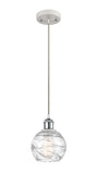 516-1P-WPC-G1213-6 Cord Hung 6" White and Polished Chrome Mini Pendant - Clear Athens Deco Swirl 8" Glass - LED Bulb - Dimmensions: 6 x 6 x 8<br>Minimum Height : 13.75<br>Maximum Height : 131.75 - Sloped Ceiling Compatible: Yes