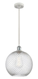 516-1P-WPC-G1214-12 Cord Hung 12" White and Polished Chrome Mini Pendant - Clear Athens Twisted Swirl 12" Glass - LED Bulb - Dimmensions: 12 x 12 x 15<br>Minimum Height : 17.75<br>Maximum Height : 133.75 - Sloped Ceiling Compatible: Yes