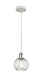 516-1P-WPC-G1214-6 Cord Hung 6" White and Polished Chrome Mini Pendant - Clear Athens Twisted Swirl 6" Glass - LED Bulb - Dimmensions: 6 x 6 x 8<br>Minimum Height : 13.75<br>Maximum Height : 131.75 - Sloped Ceiling Compatible: Yes