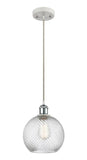 516-1P-WPC-G1214-8 Cord Hung 8" White and Polished Chrome Mini Pendant - Clear Athens Twisted Swirl 8" Glass - LED Bulb - Dimmensions: 8 x 8 x 10<br>Minimum Height : 13.75<br>Maximum Height : 131.75 - Sloped Ceiling Compatible: Yes