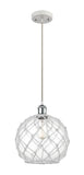 516-1P-WPC-G122-10RW Cord Hung 10" White and Polished Chrome Mini Pendant - Clear Large Farmhouse Glass with White Rope Glass - LED Bulb - Dimmensions: 10 x 10 x 13<br>Minimum Height : 15.75<br>Maximum Height : 133.75 - Sloped Ceiling Compatible: Yes