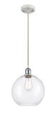 516-1P-WPC-G122-10 Cord Hung 10" White and Polished Chrome Mini Pendant - Clear Large Athens Glass - LED Bulb - Dimmensions: 10 x 10 x 13<br>Minimum Height : 15.75<br>Maximum Height : 133.75 - Sloped Ceiling Compatible: Yes