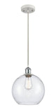 516-1P-WPC-G124-10 Cord Hung 10" White and Polished Chrome Mini Pendant - Seedy Large Athens Glass - LED Bulb - Dimmensions: 10 x 10 x 13<br>Minimum Height : 15.75<br>Maximum Height : 133.75 - Sloped Ceiling Compatible: Yes