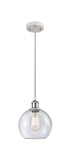 516-1P-WPC-G124-8 Cord Hung 8" White and Polished Chrome Mini Pendant - Seedy Athens Glass - LED Bulb - Dimmensions: 8 x 8 x 10<br>Minimum Height : 13.75<br>Maximum Height : 131.75 - Sloped Ceiling Compatible: Yes