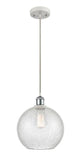 516-1P-WPC-G125-10 Cord Hung 10" White and Polished Chrome Mini Pendant - Clear Crackle Large Athens Glass - LED Bulb - Dimmensions: 10 x 10 x 13<br>Minimum Height : 15.75<br>Maximum Height : 133.75 - Sloped Ceiling Compatible: Yes
