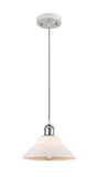 516-1P-WPC-G131 Cord Hung 8.375" White and Polished Chrome Mini Pendant - Matte White Orwell Glass - LED Bulb - Dimmensions: 8.375 x 8.375 x 6.5<br>Minimum Height : 10.75<br>Maximum Height : 128.75 - Sloped Ceiling Compatible: Yes