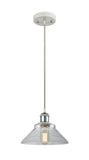 516-1P-WPC-G132 Cord Hung 8.375" White and Polished Chrome Mini Pendant - Clear Orwell Glass - LED Bulb - Dimmensions: 8.375 x 8.375 x 6.5<br>Minimum Height : 10.75<br>Maximum Height : 128.75 - Sloped Ceiling Compatible: Yes