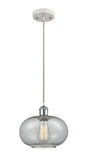 516-1P-WPC-G247 Cord Hung 9.5" White and Polished Chrome Mini Pendant - Charcoal Gorham Glass - LED Bulb - Dimmensions: 9.5 x 9.5 x 11<br>Minimum Height : 13.75<br>Maximum Height : 131.75 - Sloped Ceiling Compatible: Yes
