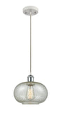 516-1P-WPC-G249 Cord Hung 9.5" White and Polished Chrome Mini Pendant - Mica Gorham Glass - LED Bulb - Dimmensions: 9.5 x 9.5 x 11<br>Minimum Height : 13.75<br>Maximum Height : 131.75 - Sloped Ceiling Compatible: Yes