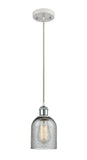 516-1P-WPC-G257 Cord Hung 5" White and Polished Chrome Mini Pendant - Charcoal Caledonia Glass - LED Bulb - Dimmensions: 5 x 5 x 10<br>Minimum Height : 12.75<br>Maximum Height : 130.75 - Sloped Ceiling Compatible: Yes