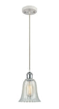 516-1P-WPC-G2811 Cord Hung 6.25" White and Polished Chrome Mini Pendant - Mouchette Hanover Glass - LED Bulb - Dimmensions: 6.25 x 6.25 x 12<br>Minimum Height : 14.75<br>Maximum Height : 132.75 - Sloped Ceiling Compatible: Yes